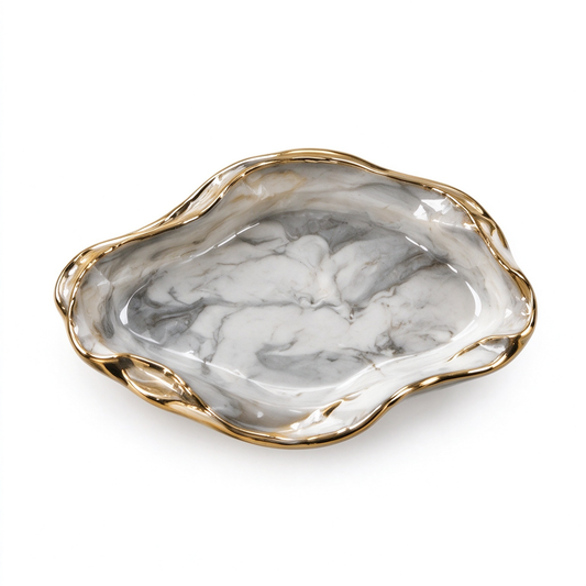 Luxury Marble Ceramic Trinket Tray with Gold Rim