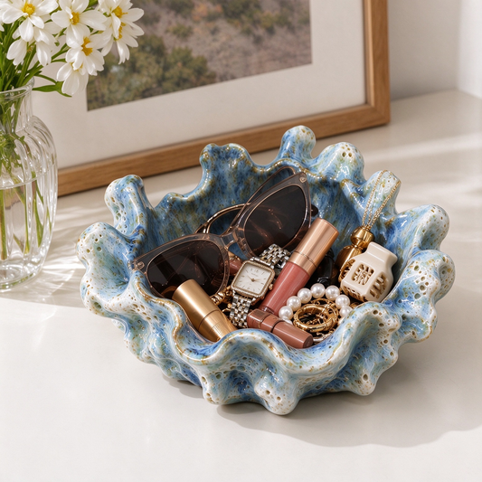 Coral Textured Blue-Green Ceramic Trinket Bowl