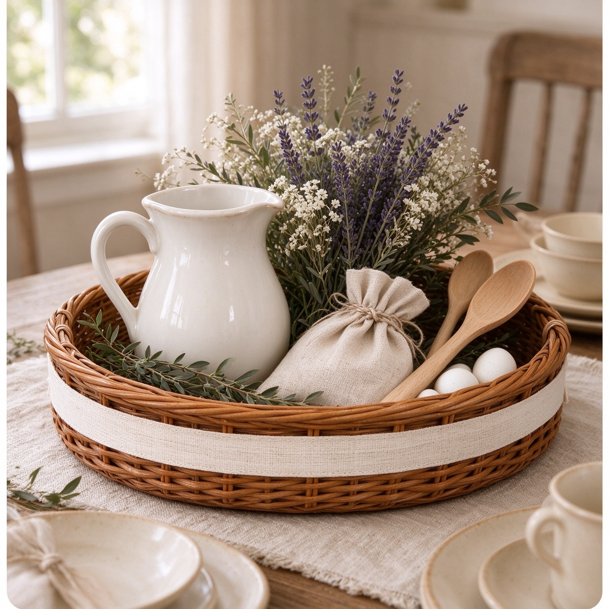 Oval Rattan Storage Basket with Fabric Band