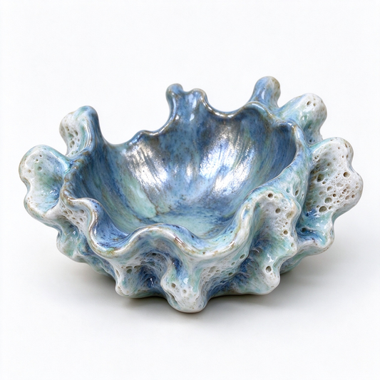 Coral Textured Blue-Green Ceramic Trinket Bowl