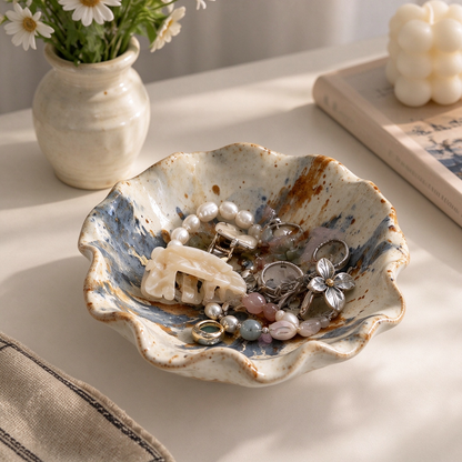 Scallop Blue Speckle Ceramic Trinket Bowl