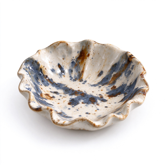 Scallop Blue Speckle Ceramic Trinket Bowl