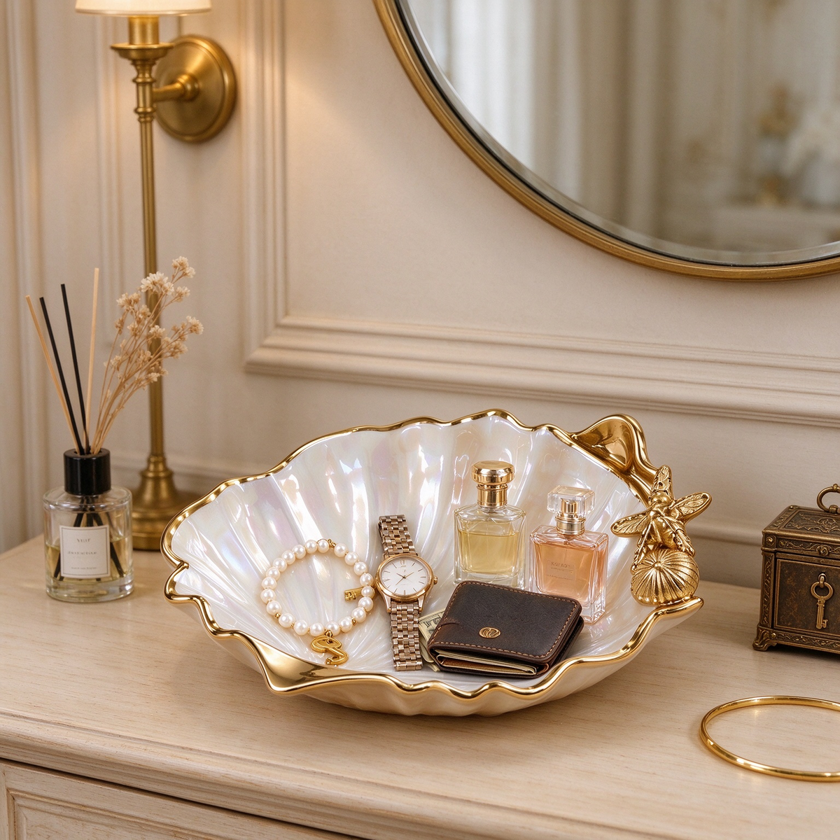 Pearl Seashell Ceramic Trinket Dish
